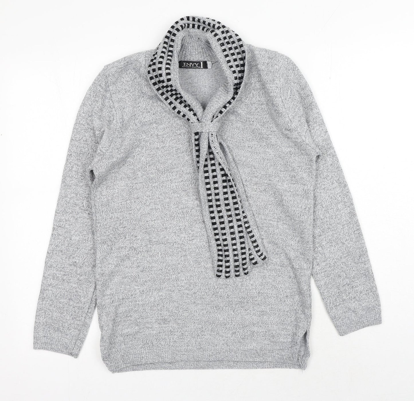 Envy Womens Grey Round Neck Acrylic Pullover Jumper Size S