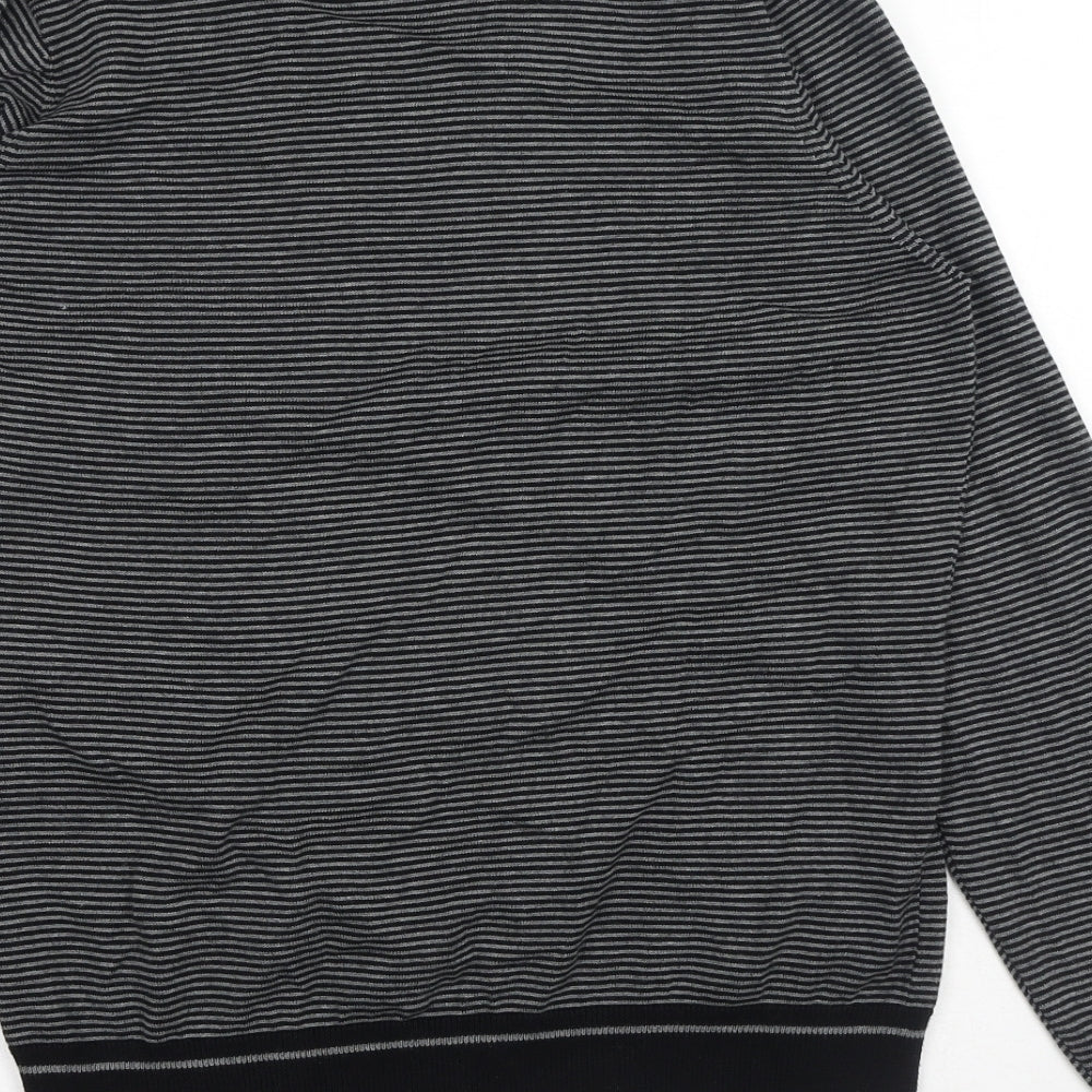 Marks and Spencer Mens Black V-Neck Striped Cotton Pullover Jumper Size S Long Sleeve