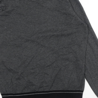 Marks and Spencer Mens Black V-Neck Striped Cotton Pullover Jumper Size S Long Sleeve