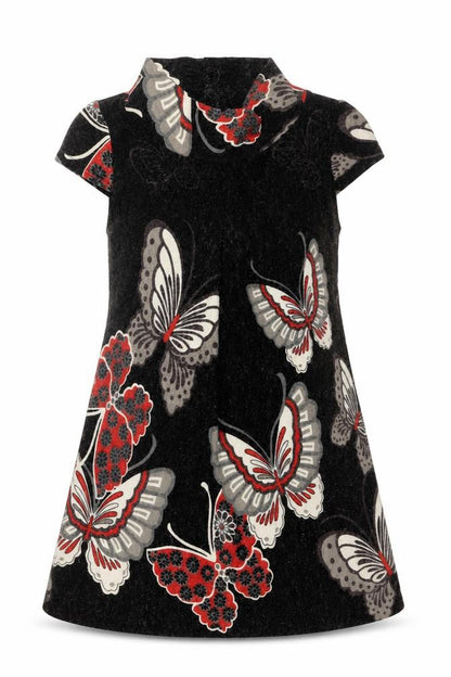 Purple Womens Black Geometric Acrylic A-Line Size 8 High Neck Pullover - Butterfly Pattern