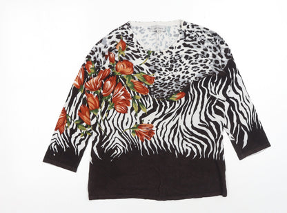 Ann Marie Womens Brown Animal Print Viscose Basic T-Shirt Size S Round Neck - Leopard Print Tiger Print