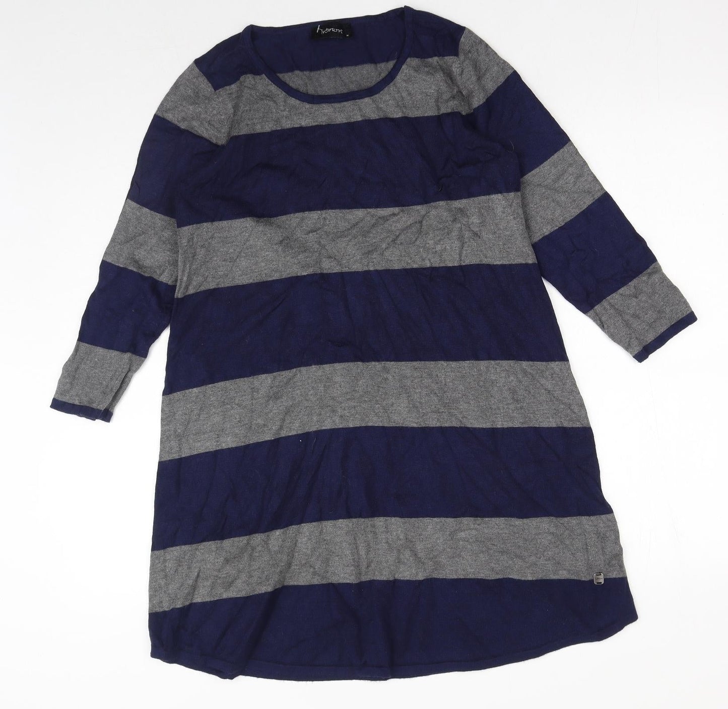 Intown Womens Blue Striped Cotton Jumper Dress Size M Round Neck Pullover