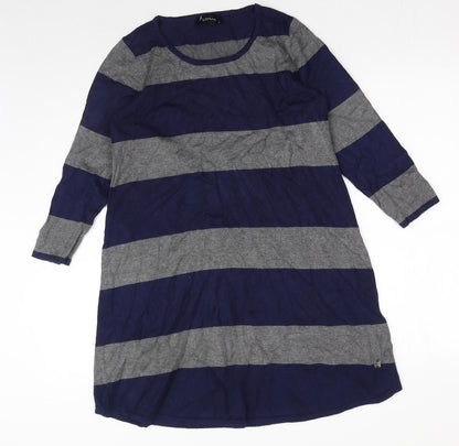 Intown Womens Blue Striped Cotton Jumper Dress Size M Round Neck Pullover