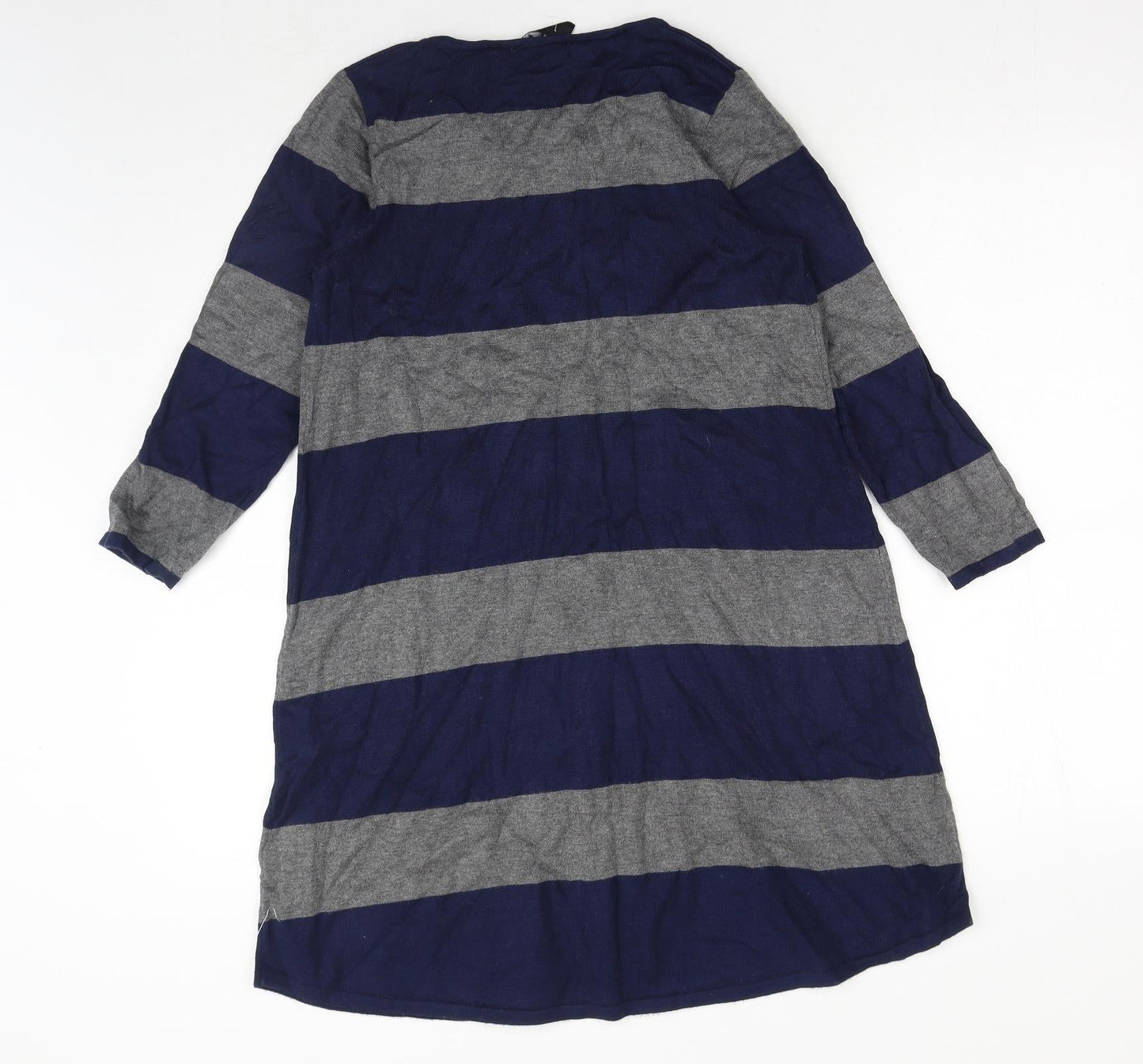 Intown Womens Blue Striped Cotton Jumper Dress Size M Round Neck Pullover