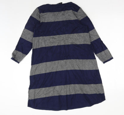 Intown Womens Blue Striped Cotton Jumper Dress Size M Round Neck Pullover
