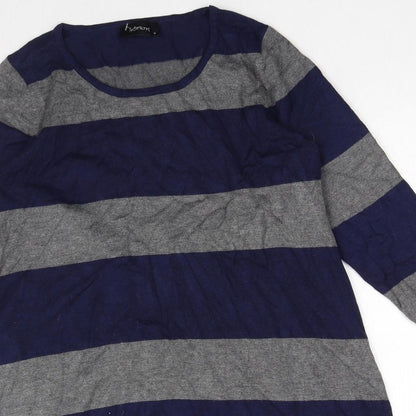 Intown Womens Blue Striped Cotton Jumper Dress Size M Round Neck Pullover