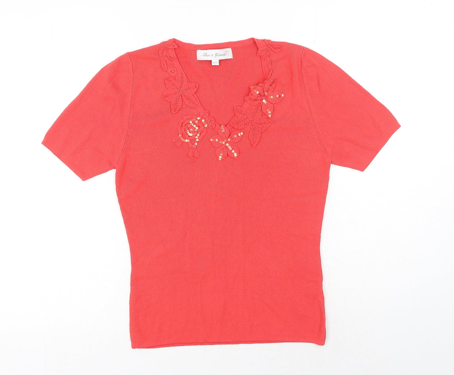 Womens UK Size 10 Pure & Natural Red Basic T-Shirt