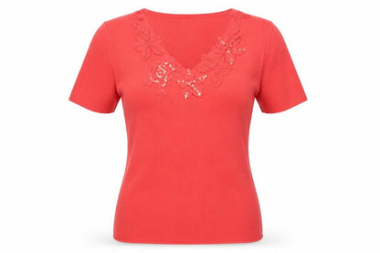 Womens UK Size 10 Pure & Natural Red Basic T-Shirt