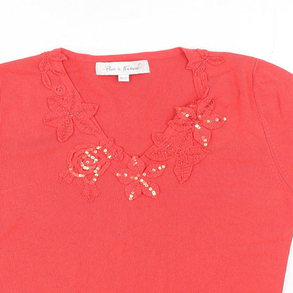 Womens UK Size 10 Pure & Natural Red Basic T-Shirt