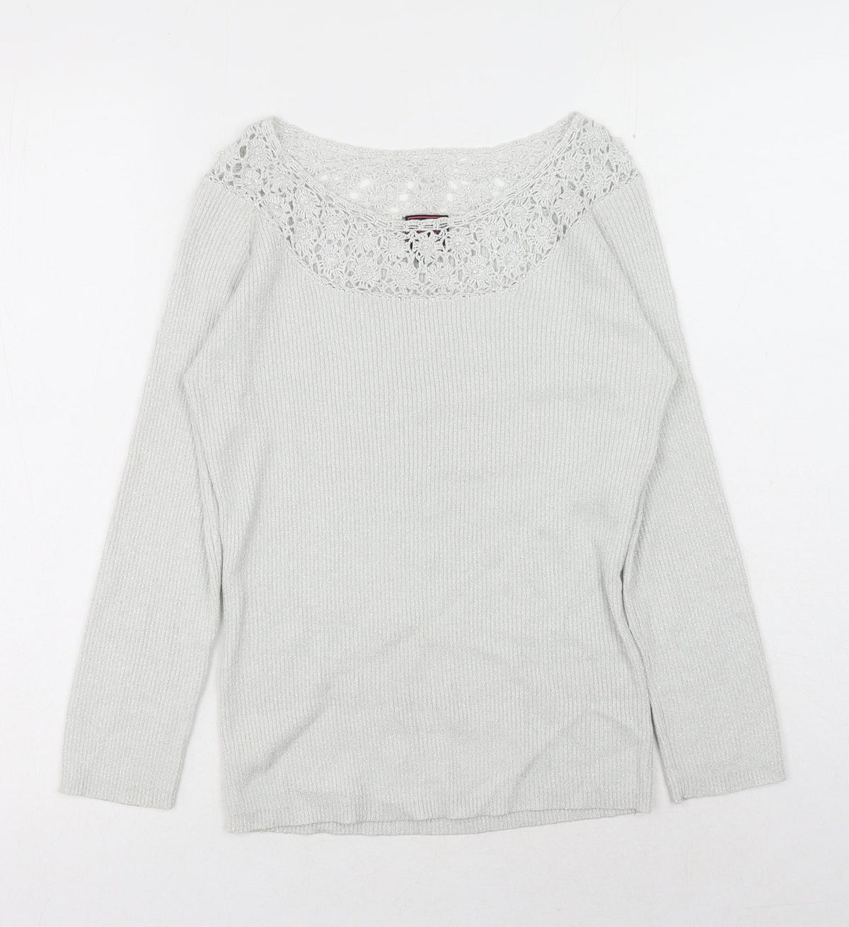 Colour Works Womens Silver Scoop Neck Rayon Pullover Jumper Size M
