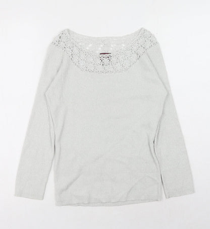 Colour Works Womens Silver Scoop Neck Rayon Pullover Jumper Size M