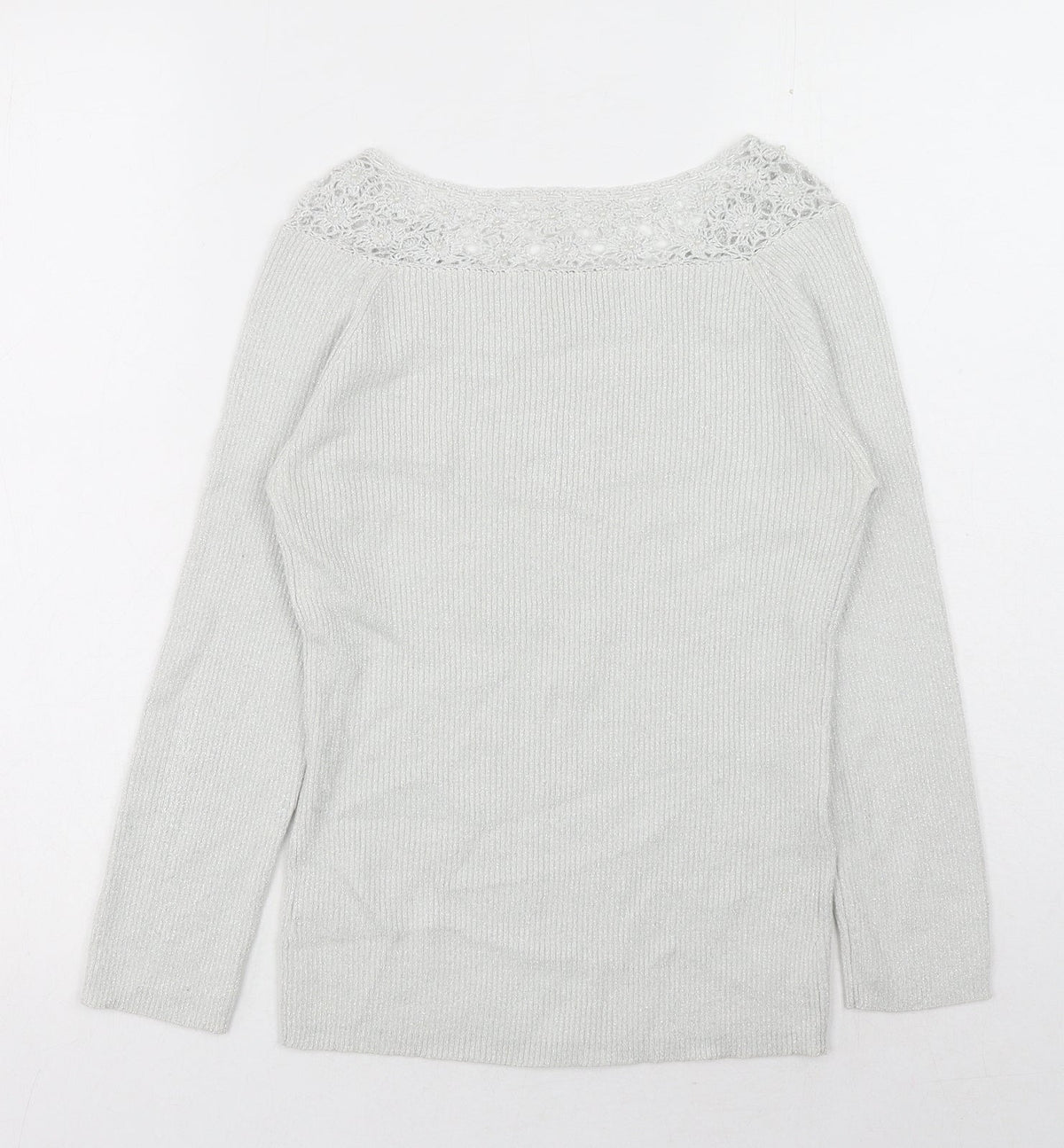 Colour Works Womens Silver Scoop Neck Rayon Pullover Jumper Size M