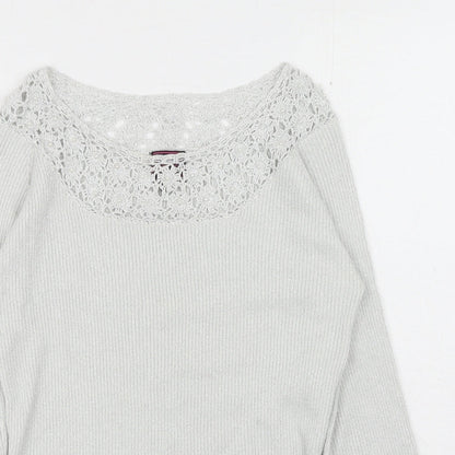 Colour Works Womens Silver Scoop Neck Rayon Pullover Jumper Size M