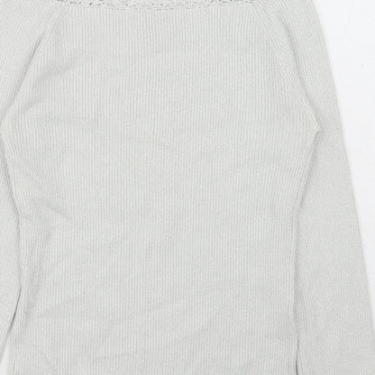 Colour Works Womens Silver Scoop Neck Rayon Pullover Jumper Size M