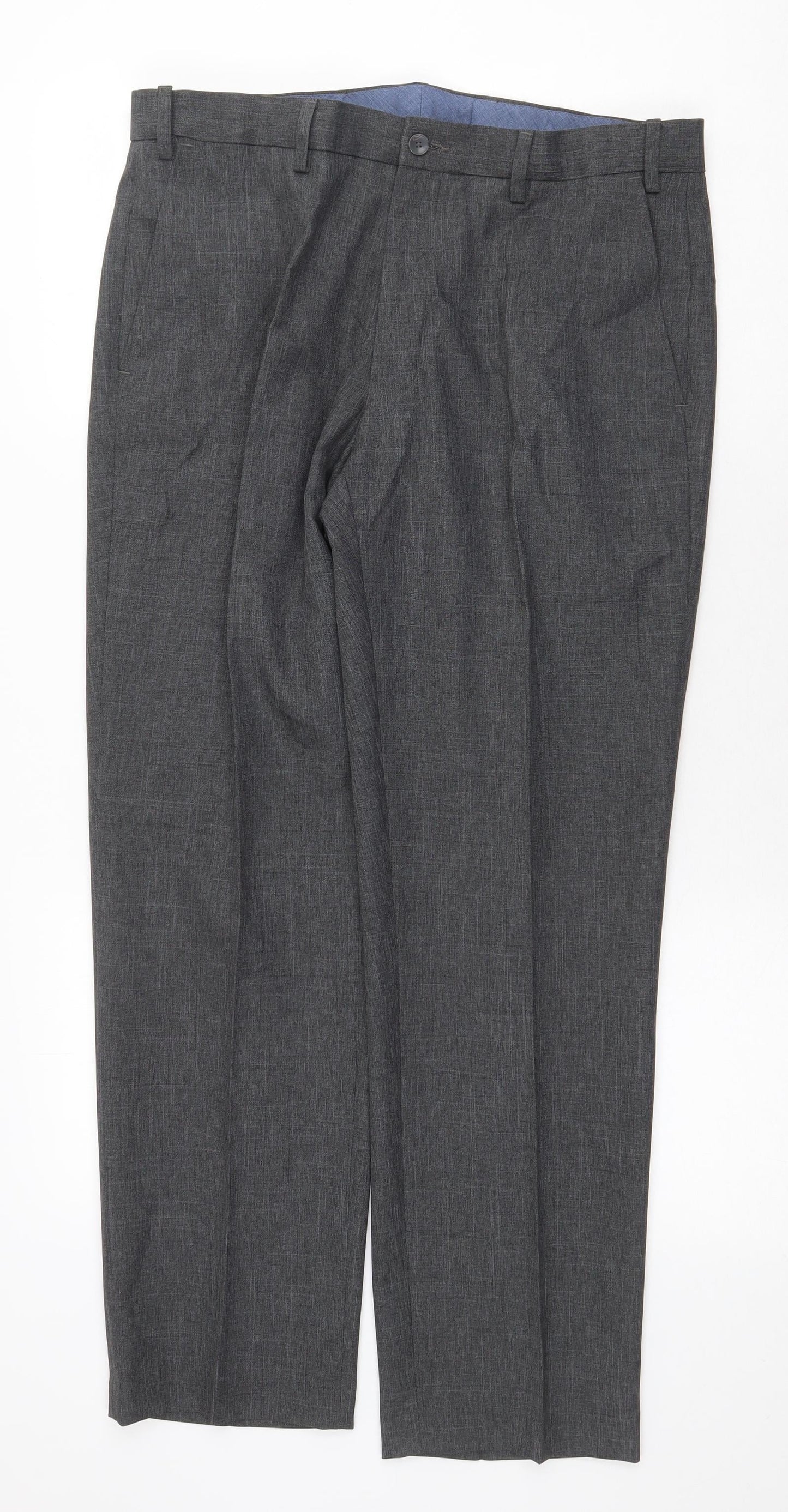 Marks and Spencer Mens Grey Polyester Trousers Size 34 in Regular Zip