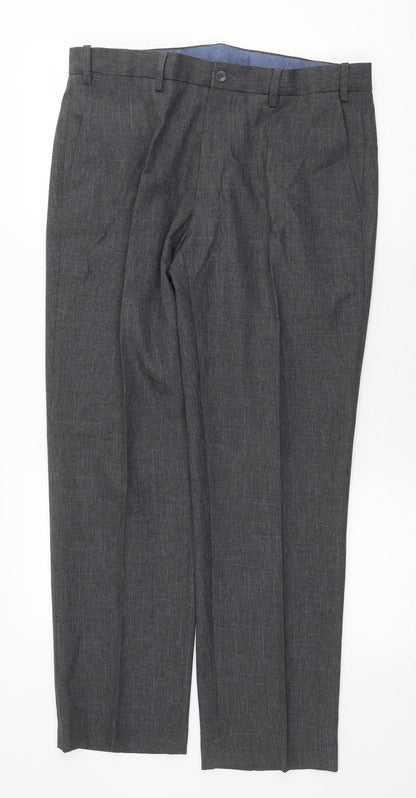 Marks and Spencer Mens Grey Polyester Trousers Size 34 in Regular Zip