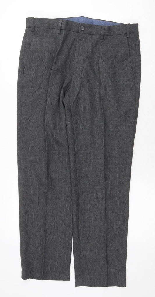 Marks and Spencer Mens Grey Polyester Trousers Size 34 in Regular Zip