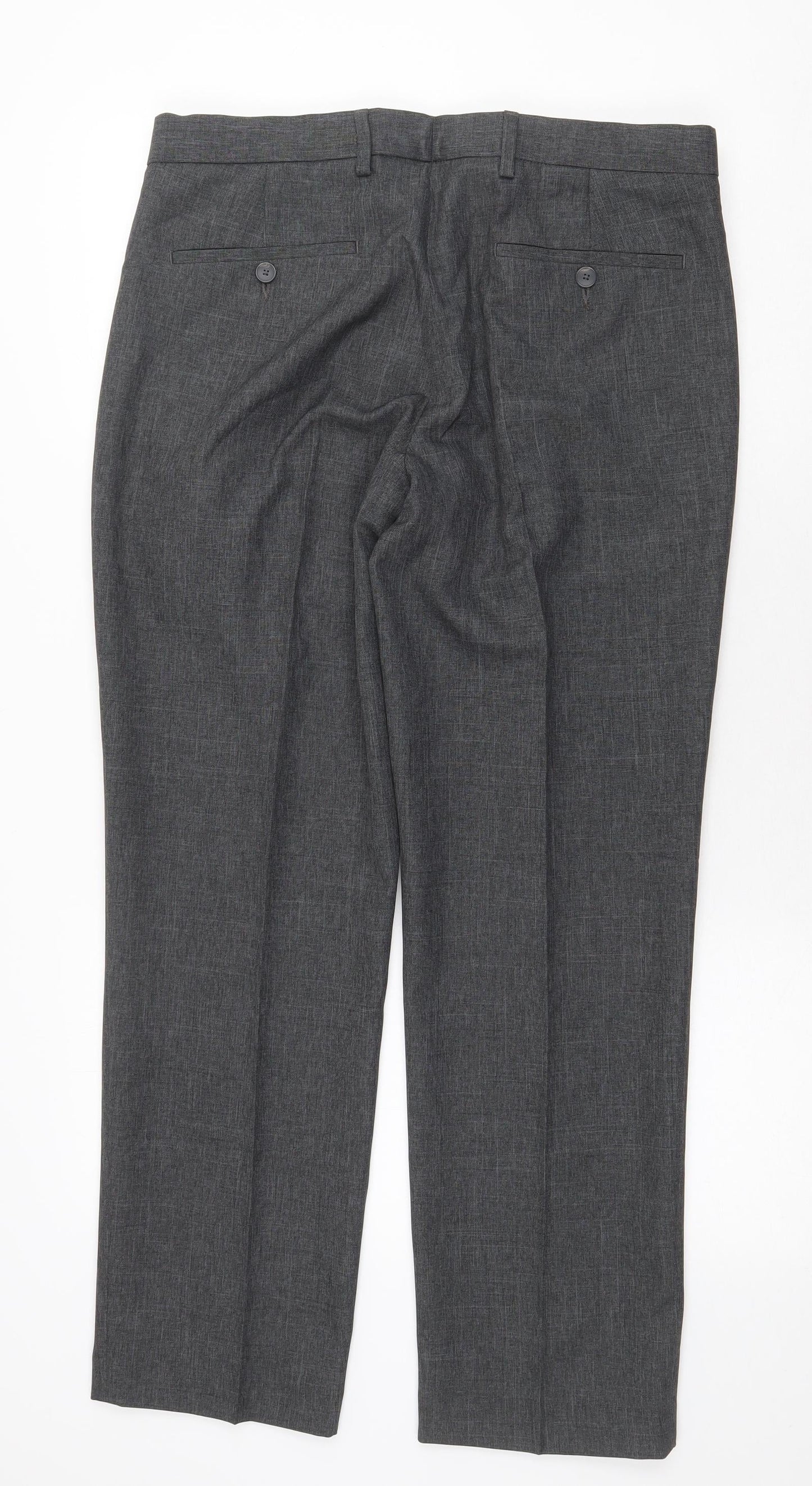 Marks and Spencer Mens Grey Polyester Trousers Size 34 in Regular Zip