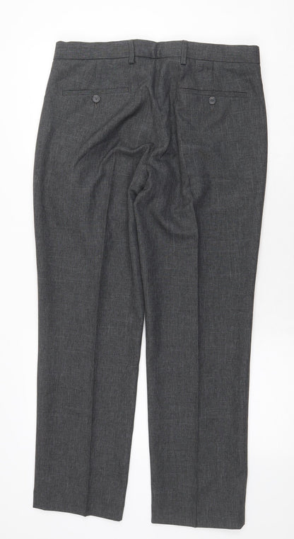 Marks and Spencer Mens Grey Polyester Trousers Size 34 in Regular Zip