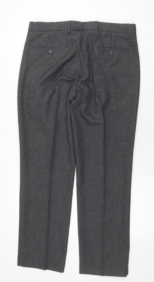 Marks and Spencer Mens Grey Polyester Trousers Size 34 in Regular Zip