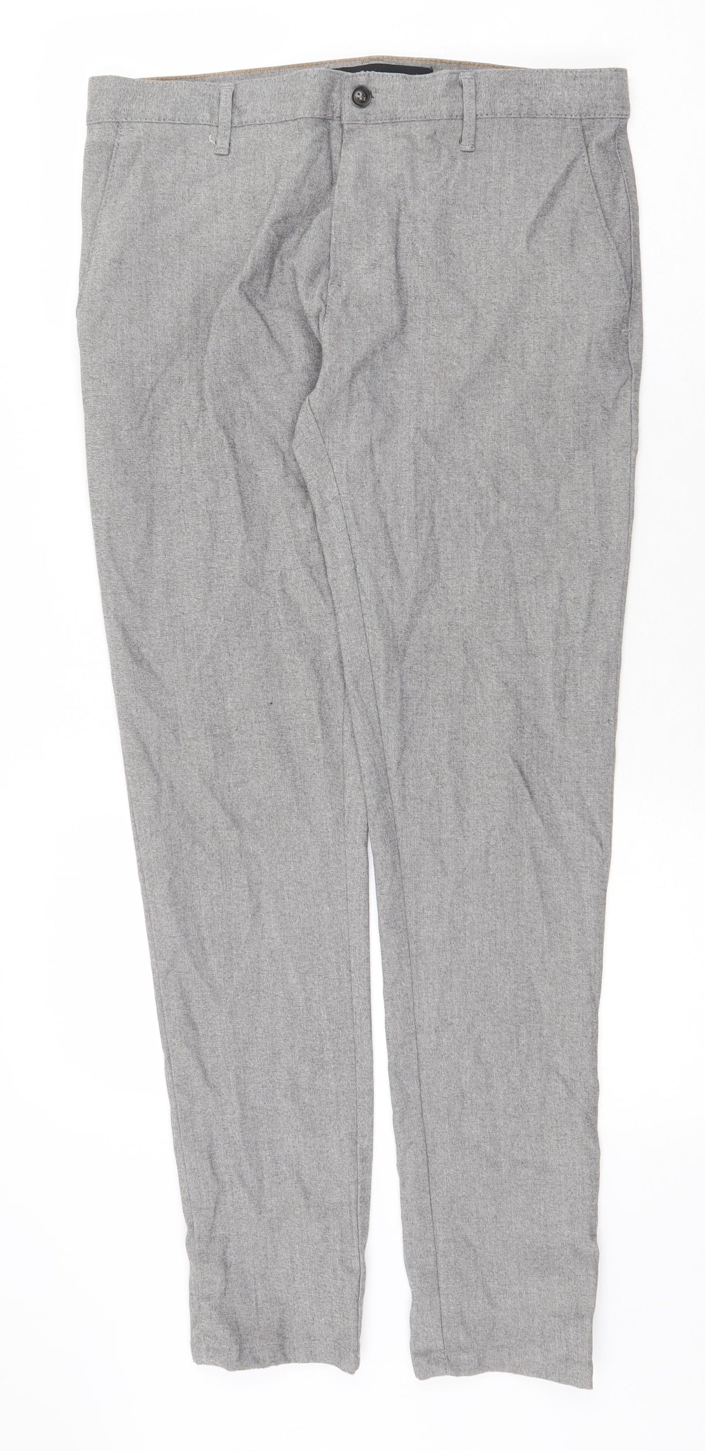 Zara Mens Grey Polyester Trousers Size 34 in Regular Zip
