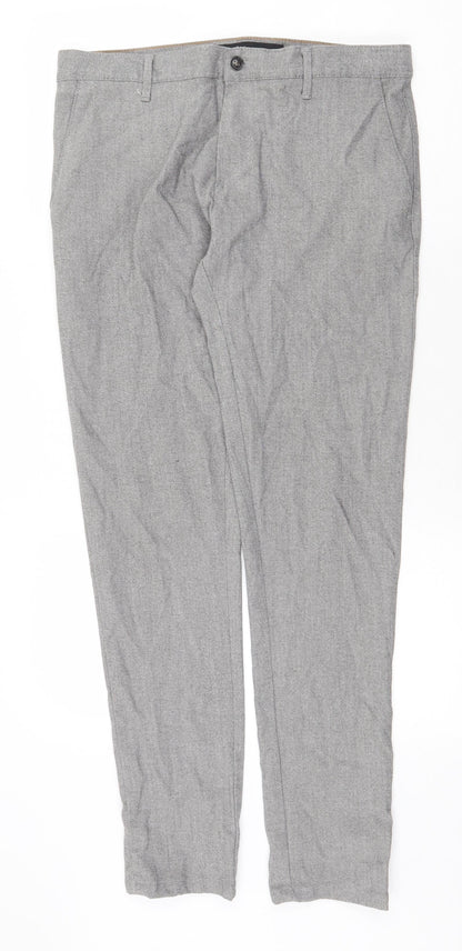 Zara Mens Grey Polyester Trousers Size 34 in Regular Zip