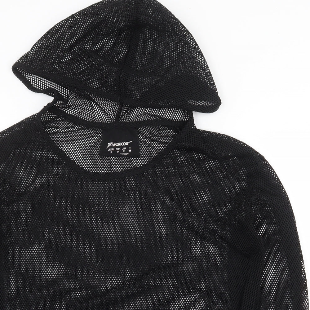 Workout Womens Black Polyester Pullover Hoodie Size 6 Pullover