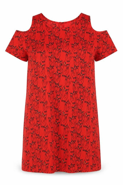 Atmosphere Womens Red Geometric Polyester T-Shirt Dress Size 8 Round Neck Button - Owl Pattern Cold Shoulder