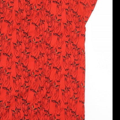 Atmosphere Womens Red Geometric Polyester T-Shirt Dress Size 8 Round Neck Button - Owl Pattern Cold Shoulder