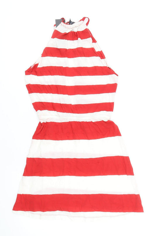 French Connection Womens Red Striped 100% Cotton Mini Size S Halter Tie
