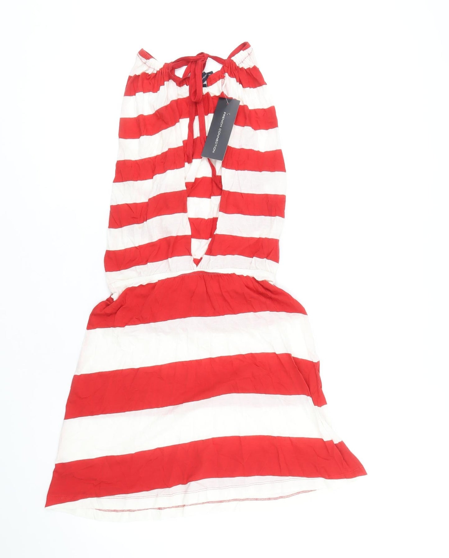 French Connection Womens Red Striped 100% Cotton Mini Size S Halter Tie
