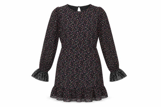 fuse Womens Black Floral Polyester Fit & Flare Size 14 Round Neck Button