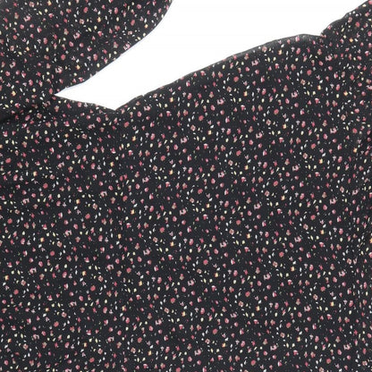 fuse Womens Black Floral Polyester Fit & Flare Size 14 Round Neck Button