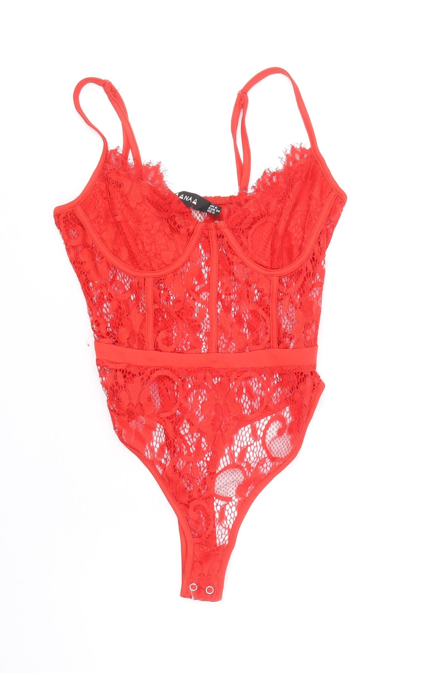 NAANAA Womens Red Polyester Bodysuit One-Piece Size 6 Snap