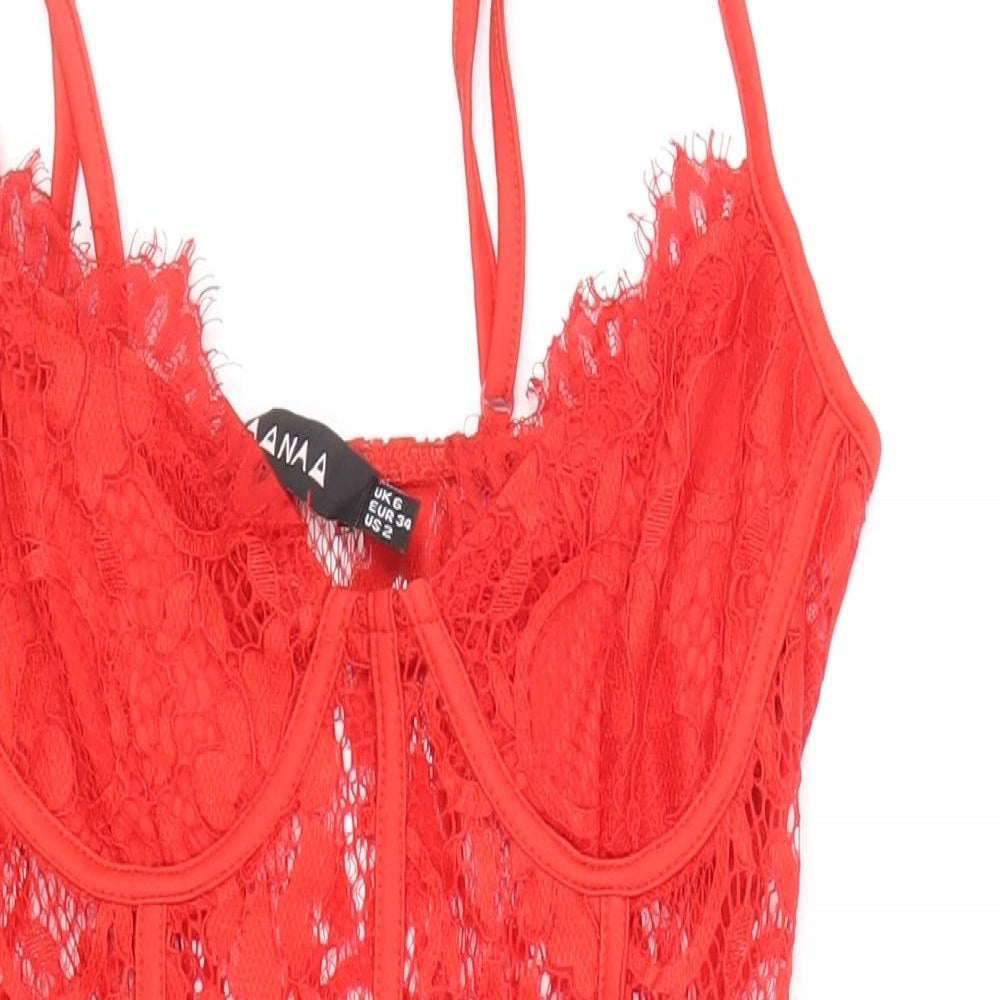 NAANAA Womens Red Polyester Bodysuit One-Piece Size 6 Snap