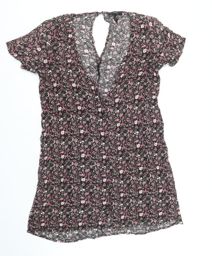 FOREVER 21 Womens Multicoloured Floral Viscose A-Line Size M V-Neck Button