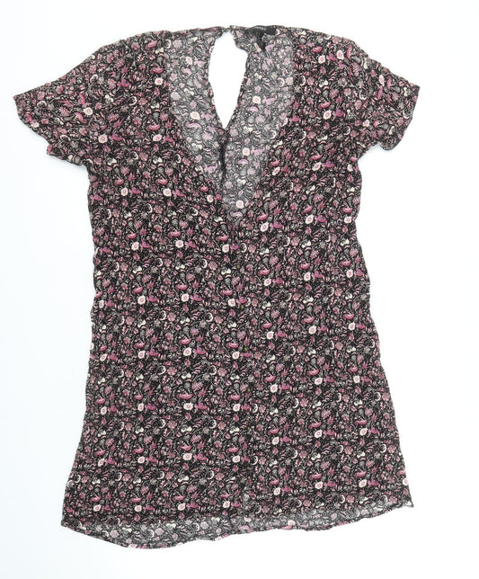 FOREVER 21 Womens Multicoloured Floral Viscose A-Line Size M V-Neck Button