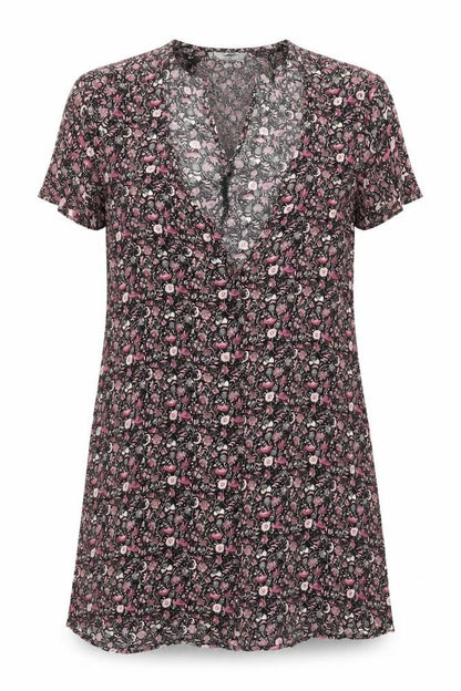 Forever 21 Womens Multicoloured Floral Viscose A-Line Size M V-Neck Button