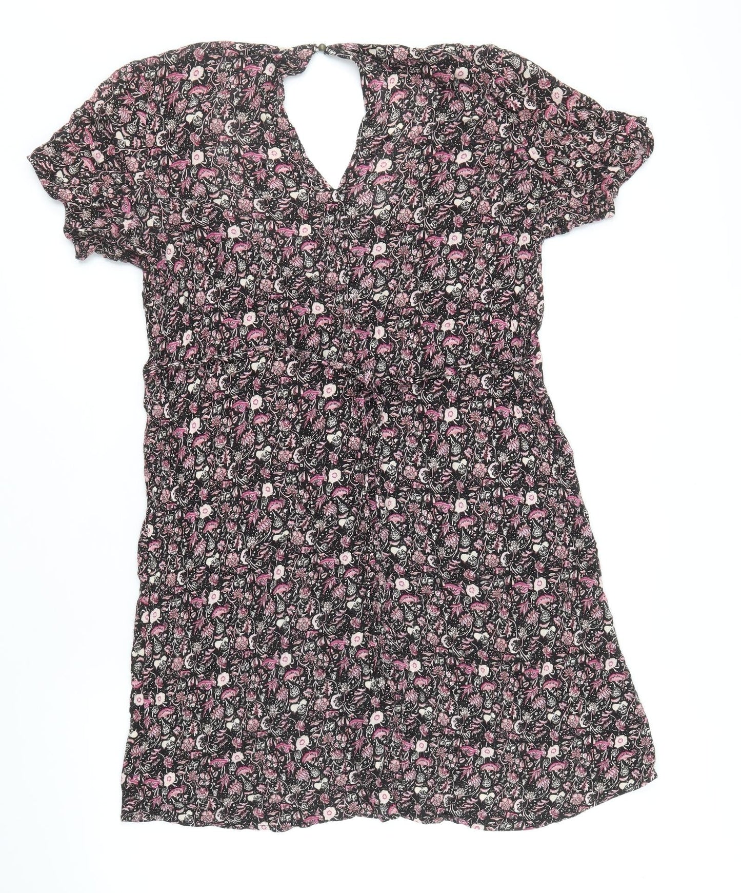 FOREVER 21 Womens Multicoloured Floral Viscose A-Line Size M V-Neck Button