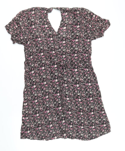 FOREVER 21 Womens Multicoloured Floral Viscose A-Line Size M V-Neck Button