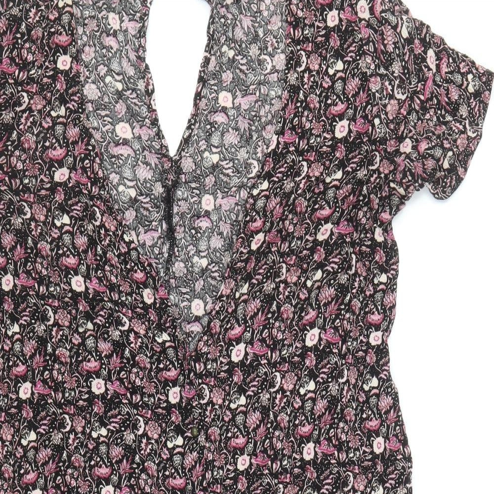 FOREVER 21 Womens Multicoloured Floral Viscose A-Line Size M V-Neck Button