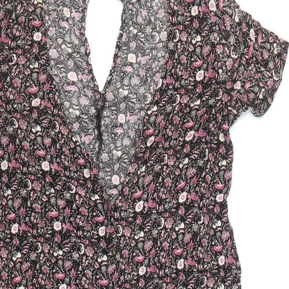 FOREVER 21 Womens Multicoloured Floral Viscose A-Line Size M V-Neck Button