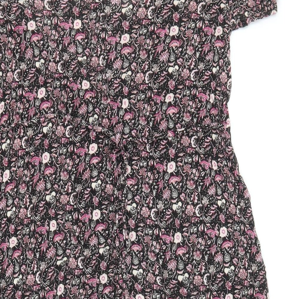 FOREVER 21 Womens Multicoloured Floral Viscose A-Line Size M V-Neck Button