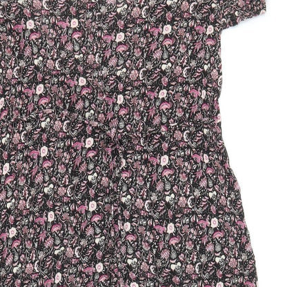 FOREVER 21 Womens Multicoloured Floral Viscose A-Line Size M V-Neck Button