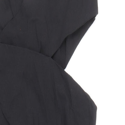 Zara Womens Black Linen Bodycon Size L V-Neck Zip
