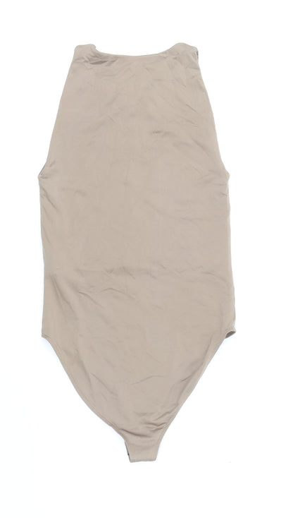 Stradivarius Womens Brown Polyamide Bodysuit One-Piece Size S Snap