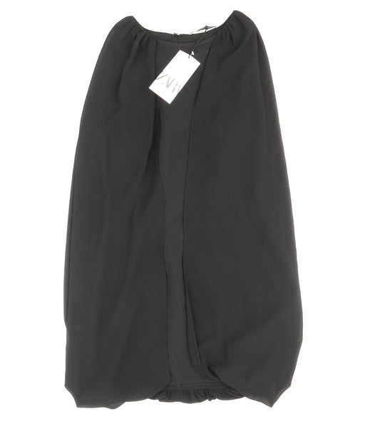 Zara Womens Black Polyester Sheath Size M Boat Neck Zip