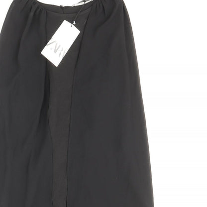 Zara Womens Black Polyester Sheath Size M Boat Neck Zip