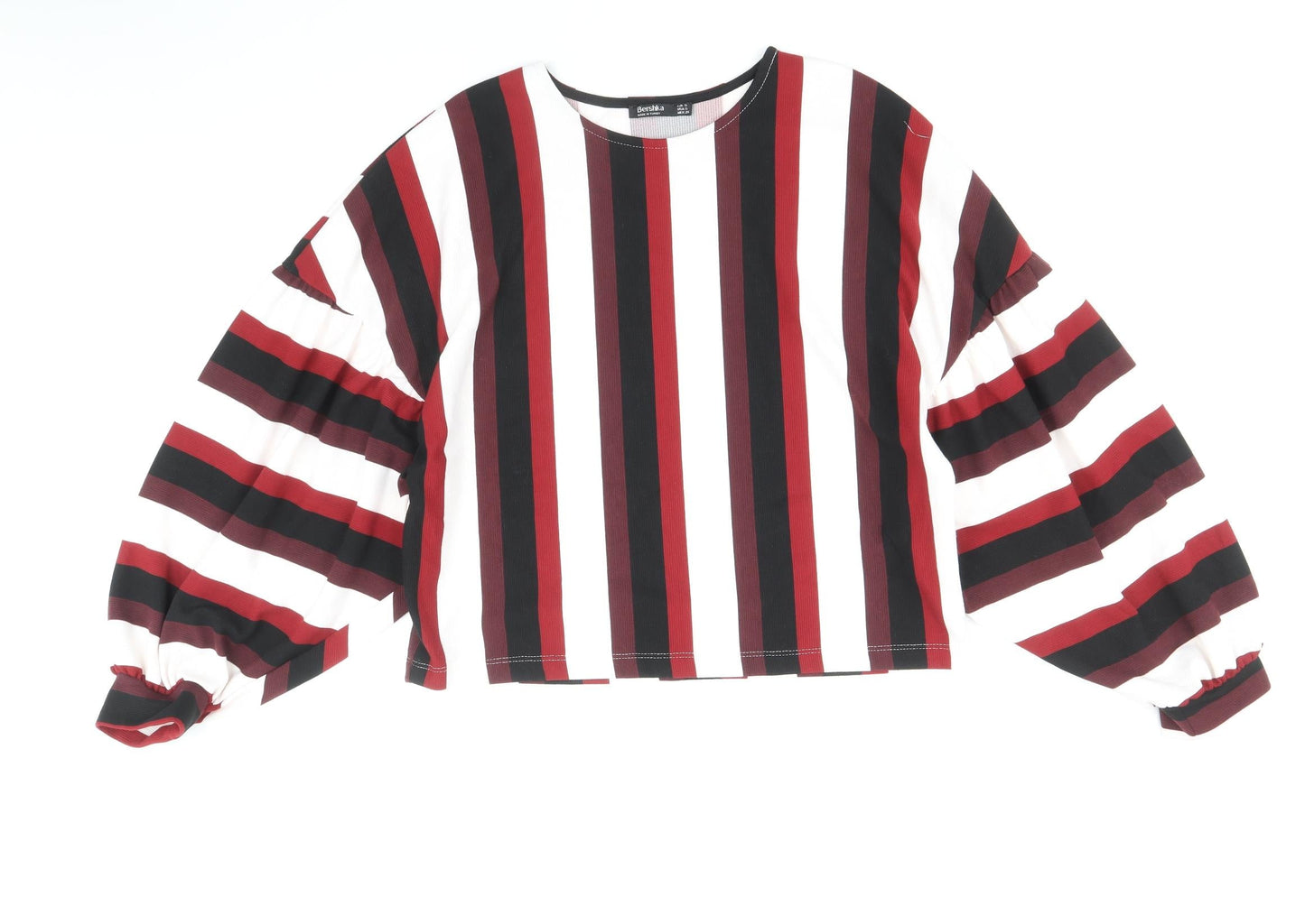 Bershka Womens Multicoloured Striped Polyester Cropped Blouse Size S Scoop Neck