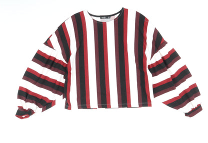Bershka Womens Multicoloured Striped Polyester Cropped Blouse Size S Scoop Neck